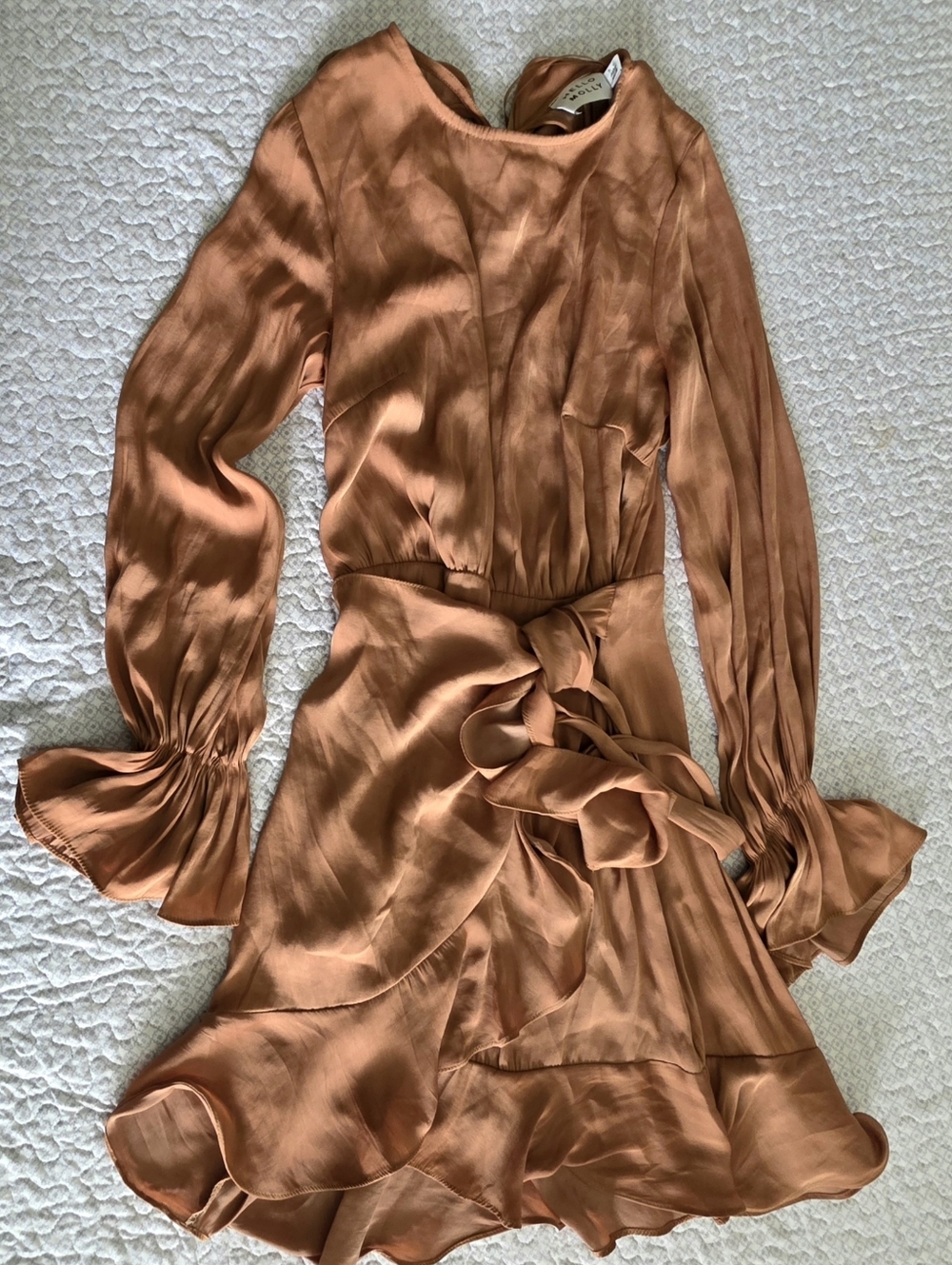 Copper Silky Wrap Mini Dress W/Open Back Size S